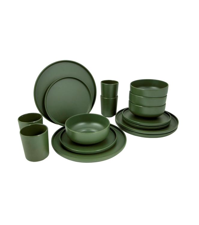 Bo-Camp Bo-Camp Servies Patom m. groen 16dlg 6181452 Bo-Camp koken 6181452 ecru bij Leerentveldvrijetijd.nl