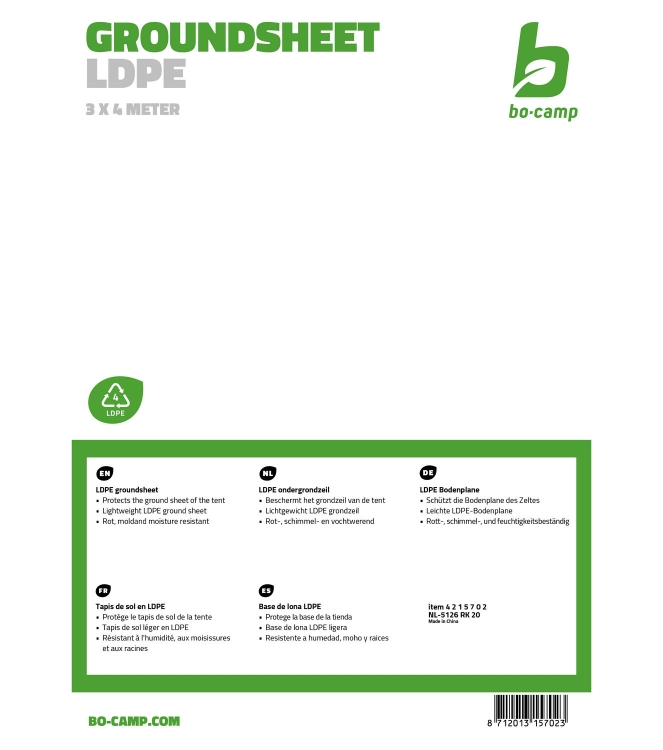 Bo-Camp Bo-Camp Ondergrondzeil 4 x 3 meter 4215702 Bo-Camp tenten 4215702 ecru bij Leerentveldvrijetijd.nl