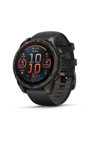 Garmin Garmin fenix 8 47 mm, AMOLED Sapphire Carbon grey DLC-ti zwarte/pebble grey siliconen band Garmin Garmin fenix 8 47 mm, AMOLED Sapphire Carbon grey DLC-ti zwarte/pebble grey siliconen band