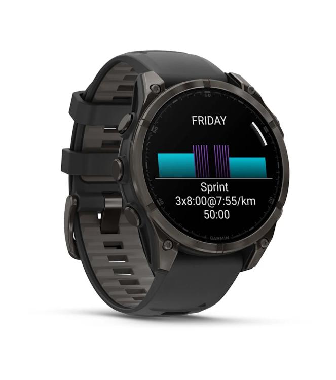 Garmin Garmin fenix 8 47 mm, AMOLED Sapphire Carbon grey DLC-ti zwarte/pebble grey siliconen band 010-02904-21 zwarte/pebble grey siliconen band Garmin orientatie 010-02904-21 licht grijs bij Leerentveldvrijetijd.nl