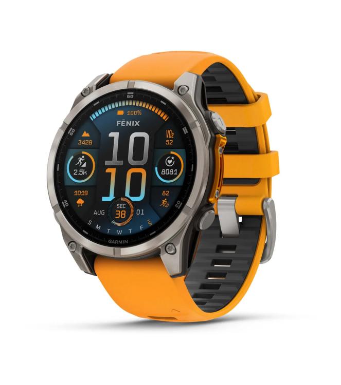 Garmin Garmin fenix 8 47 mm, AMOLED Sapphire titanium spark orange/graphite siliconen band 010-02904-11 Spark orange/graphite siliconen band Garmin orientatie 010-02904-11 beige bij Leerentveldvrijetijd.nl