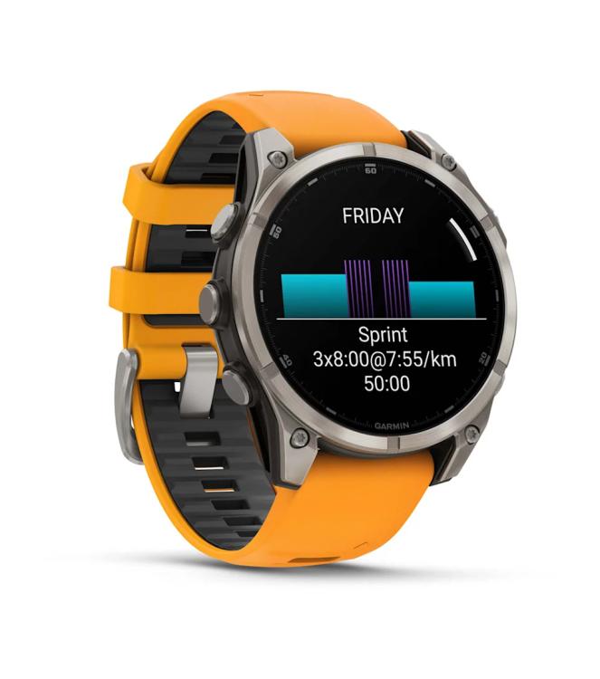 Garmin Garmin fenix 8 47 mm, AMOLED Sapphire titanium spark orange/graphite siliconen band 010-02904-11 Spark orange/graphite siliconen band Garmin orientatie 010-02904-11 beige bij Leerentveldvrijetijd.nl