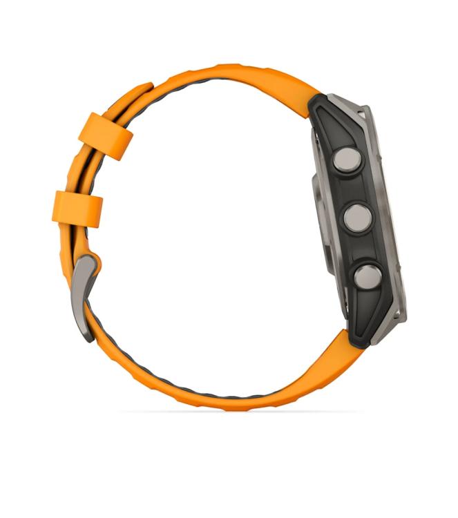 Garmin Garmin fenix 8 47 mm, AMOLED Sapphire titanium spark orange/graphite siliconen band 010-02904-11 Spark orange/graphite siliconen band Garmin orientatie 010-02904-11 beige bij Leerentveldvrijetijd.nl