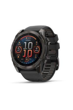 Garmin Garmin fenix 8 51 mm, AMOLED Sapphire Carbon grey DLC-ti zwarte/pebble grey siliconen band Garmin Garmin fenix 8 51 mm, AMOLED Sapphire Carbon grey DLC-ti zwarte/pebble grey siliconen band
