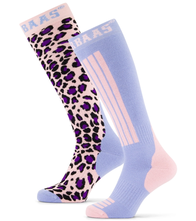 Poederbaas Poederbaas Panther Ski Socks 2-pack 653_pink multi PB040412 653_Pink Multi Poederbaas wintersport accessoires PB040412 ivoor bij Leerentveldvrijetijd.nl