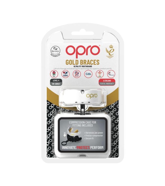 opro opro Gold Ultra Fit Mouthguard Braces 2220 white-gold 790006 2220 White-Gold opro bescherming 790006 roze bij Leerentveldvrijetijd.nl