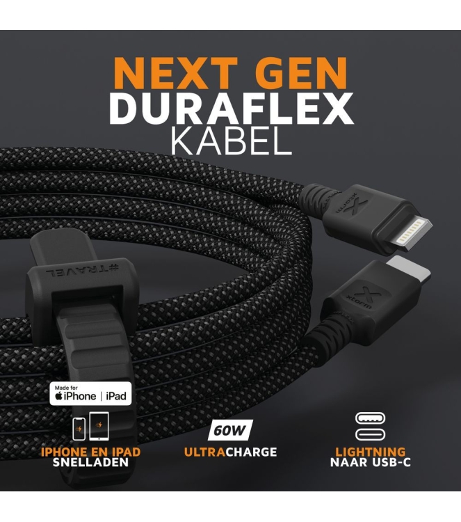Xtorm Xtorm Next Gen cable USB-C to Lightning (1,5m) black CX3031 Black Xtorm electra CX3031 licht grijs bij Leerentveldvrijetijd.nl