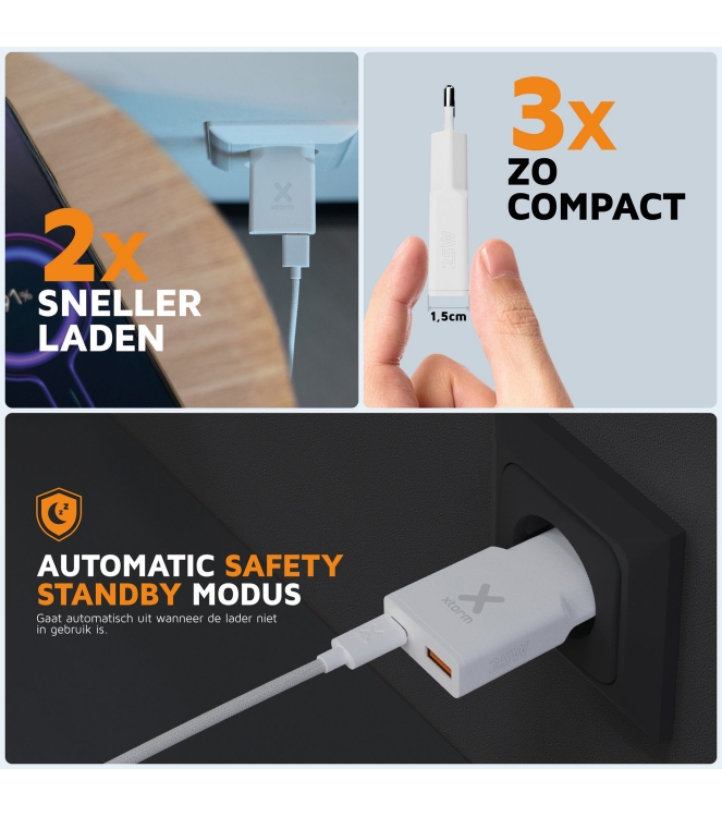 Xtorm Xtorm 25W Go2 SlimLine Charger - White white XG2SL025 White Xtorm electra XG2SL025 roze bij Leerentveldvrijetijd.nl