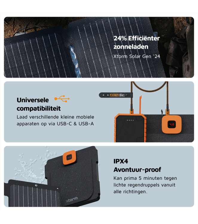 Xtorm Xtorm SolarBooster 28W - Foldable Solar Panel XR2S28 Xtorm electra XR2S28 ecru bij Leerentveldvrijetijd.nl