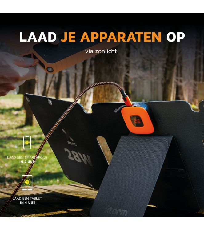 Xtorm Xtorm SolarBooster 28W - Foldable Solar Panel XR2S28 Xtorm electra XR2S28 ecru bij Leerentveldvrijetijd.nl