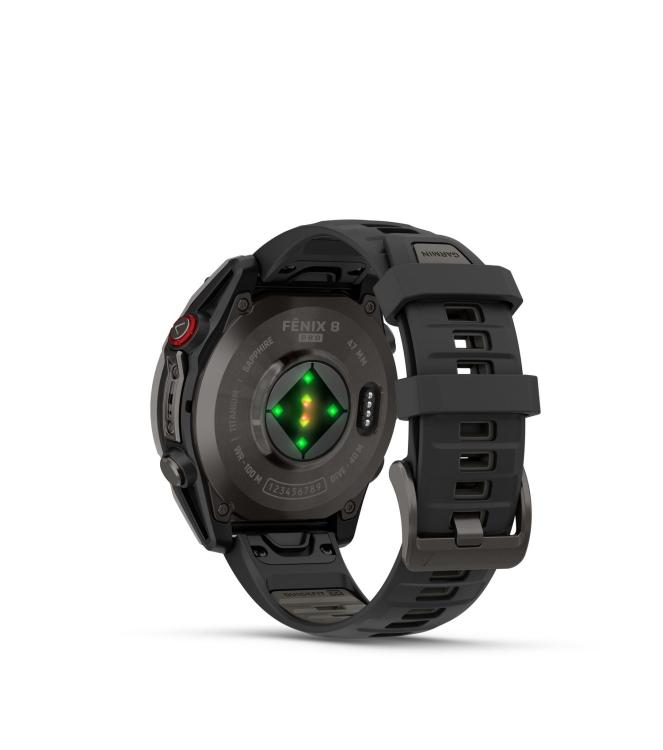 Garmin Garmin Fenix 8 Pro 47 mm,Amoled, LTE, Sapphire carbon grey dlc-titanium met zwarte/pebble grey si 010-03198-01 Carbon grey DLC-titanium met zwarte/pebble grey si Garmin orientatie 010-03198-01 licht grijs bij Leerentveldvrijetijd.nl