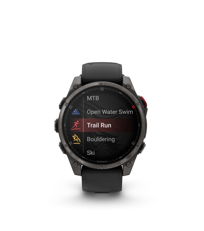 Garmin Garmin Fenix 8 Pro 47 mm,Amoled, LTE, Sapphire carbon grey dlc-titanium met zwarte/pebble grey si 010-03198-01 Carbon grey DLC-titanium met zwarte/pebble grey si Garmin orientatie 010-03198-01 licht grijs bij Leerentveldvrijetijd.nl