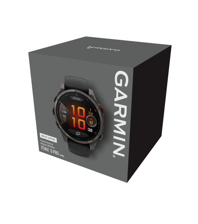 Garmin Garmin Fenix 8 Pro 47 mm,Amoled, LTE, Sapphire carbon grey dlc-titanium met zwarte/pebble grey si 010-03198-01 Carbon grey DLC-titanium met zwarte/pebble grey si Garmin orientatie 010-03198-01 licht grijs bij Leerentveldvrijetijd.nl