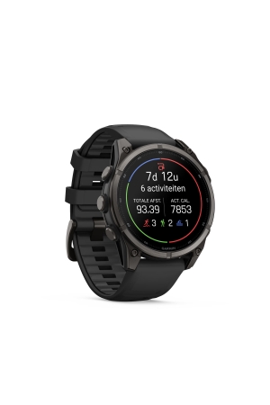 Garmin Garmin Fenix 9 47mm Carbon grey DLC-titanium Zwarte siliconen band Garmin Garmin Fenix 9 47mm Carbon grey DLC-titanium Zwarte siliconen band