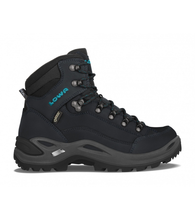 Lowa Lowa Renegade Mid GTX S Lady asphalt/turquoise LM320943-9368 asphalt/turquoise Lowa wandelschoenen LM320943-9368 lichtblauw bij Leerentveldvrijetijd.nl