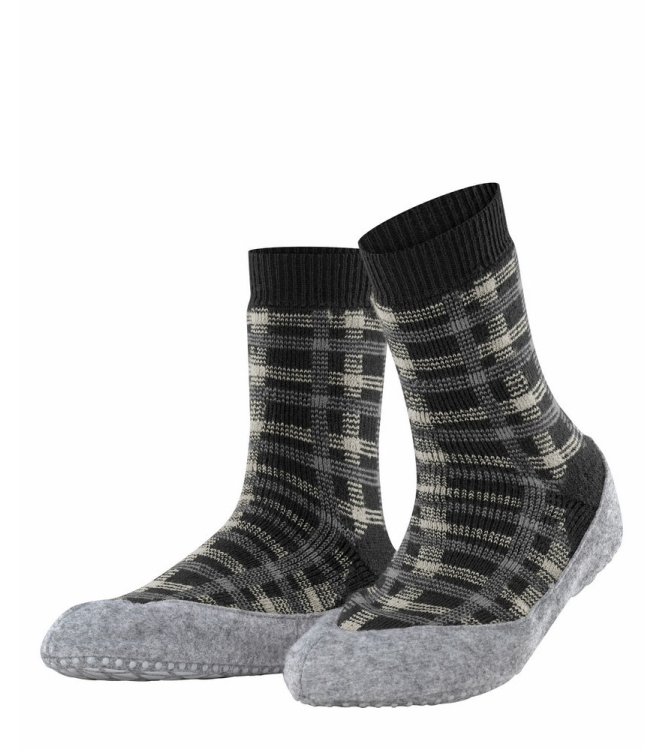 Falke Falke Cosyshoe Checked Dames Pantoffel anthra mel 46424 3082 anthra mel Falke sloffen 46424 3082 lichtblauw bij Leerentveldvrijetijd.nl