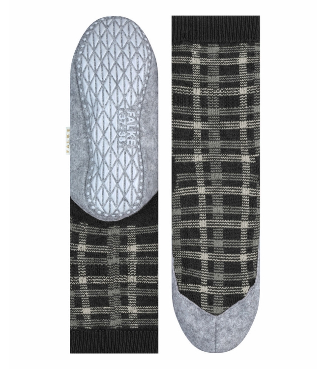 Falke Falke Cosyshoe Checked Dames Pantoffel anthra mel 46424 3082 anthra mel Falke sloffen 46424 3082 lichtblauw bij Leerentveldvrijetijd.nl