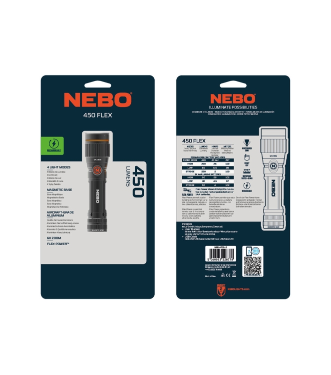Nebo Nebo 450 Flex oplaadbare zaklamp NEB-6700-G Nebo verlichting NEB-6700-G ecru bij Leerentveldvrijetijd.nl