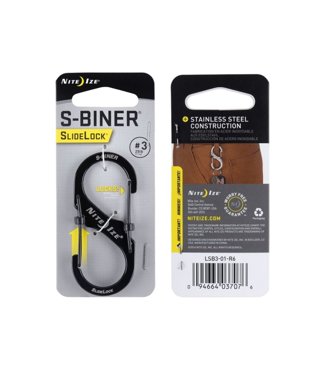Nite Ize Nite Ize S-Biner #3 Slidelock Stainless black NI LSB3-01-R6 Black Nite Ize outdoor accessoires NI LSB3-01-R6 licht grijs bij Leerentveldvrijetijd.nl